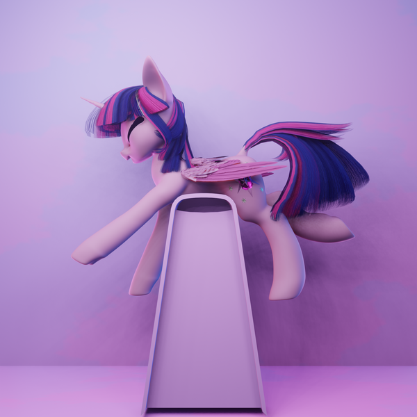 Size: 2048x2048 | Tagged: safe, artist:valiant studios, derpibooru import, oc, oc:twilight (dimensional shift), alicorn, pony, 3d, 3d model, blender, blender eevee, book, cute, eyes closed, image, open mouth, open smile, png, smiling, solo, vs twi