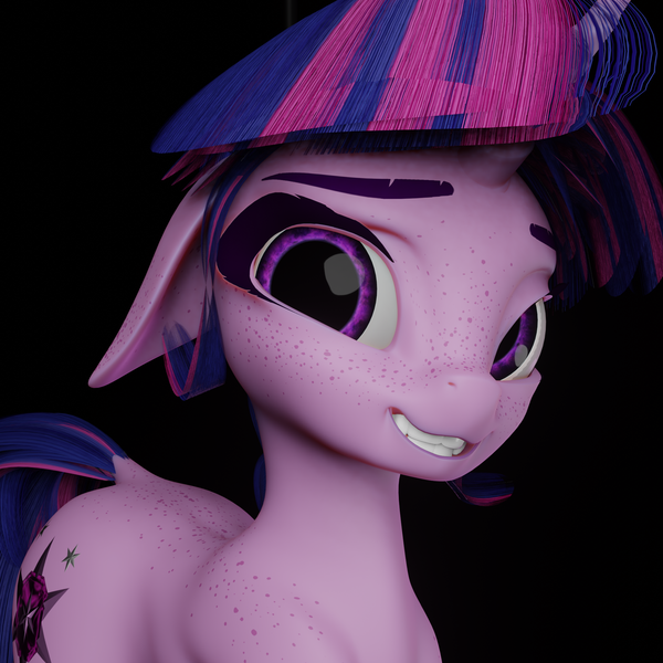 Size: 2048x2048 | Tagged: safe, artist:saphire-systrine, artist:valiant studios, derpibooru import, oc, oc:twilight (dimensional shift), alicorn, pony, 3d, 3d model, blender, blender eevee, cute, cycles render, freckles, image, png, solo, vs twi