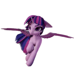 Size: 2048x2048 | Tagged: safe, artist:valiant studios, derpibooru import, oc, oc:twilight (dimensional shift), unofficial characters only, alicorn, 3d, 3d model, alicorn oc, blender, blender eevee, floppy ears, flying, horn, image, png, simple background, solo, transparent background, wings