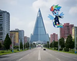 Size: 1440x1153 | Tagged: safe, derpibooru import, rainbow dash, zapp, pony, power ponies (episode), image, irl, jpeg, north korea, photo, ponies in real life, power ponies, pyongyang