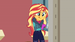 Size: 520x293 | Tagged: safe, derpibooru import, screencap, sunset shimmer, equestria girls, equestria girls series, holidays unwrapped, spoiler:eqg series (season 2), animated, blizzard or bust, gif, image, solo