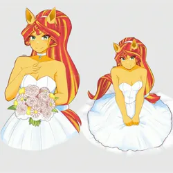 Size: 2894x2894 | Tagged: safe, artist:deeemperor, derpibooru import, sunset shimmer, equestria girls, alternate hairstyle, choker, clothes, cute, dress, female, flower, image, jpeg, marriage, ponied up, shimmerbetes, simple background, solo, wedding, wedding dress, white background