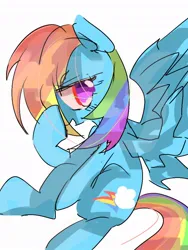 Size: 768x1024 | Tagged: safe, artist:pnpn_721, derpibooru import, rainbow dash, pegasus, pony, female, image, jpeg, looking at you, mare, simple background, solo, spread wings, white background, wings