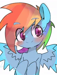 Size: 768x1024 | Tagged: safe, artist:pnpn_721, derpibooru import, rainbow dash, pegasus, pony, eye clipping through hair, eyebrows, eyebrows visible through hair, female, image, jpeg, looking at you, mare, simple background, smiling, smiling at you, solo, spread wings, white background, wings