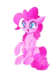 Size: 1075x1518 | Tagged: safe, artist:stacy_165cut, derpibooru import, pinkie pie, earth pony, pony, female, image, jpeg, mare, open mouth, open smile, raised hoof, simple background, sitting, smiling, solo, white background
