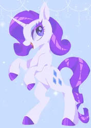 Size: 1075x1518 | Tagged: safe, artist:stacy_165cut, derpibooru import, rarity, pony, unicorn, abstract background, blue background, female, horn, image, jpeg, looking at you, mare, open mouth, simple background, solo