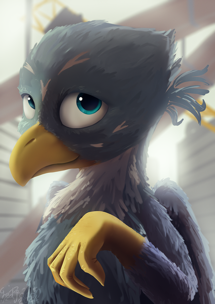 Size: 1600x2262 | Tagged: safe, artist:geljado, derpibooru import, gabby, gryphon, bust, digital art, female, folded wings, image, looking at you, png, portrait, signature, smiling, smiling at you, solo, wings