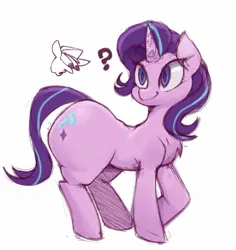 Size: 1489x1580 | Tagged: suggestive, artist:dorpapu, artist:p4pudor, derpibooru import, starlight glimmer, unicorn, butt, g4, glimmer glutes, image, jpeg, large butt, looking back, oblivious, wide hips