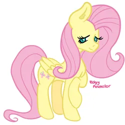 Size: 2000x2000 | Tagged: safe, artist:edgyanimator, derpibooru import, fluttershy, pegasus, pony, chest fluff, cutie mark, digital art, ear fluff, fanart, female, firealpaca, folded wings, full body, high res, image, long hair, looking down, mare, pink hair, png, raised hoof, shy, simple, simple background, solo, turquoise eyes, white background, wings, yellow coat