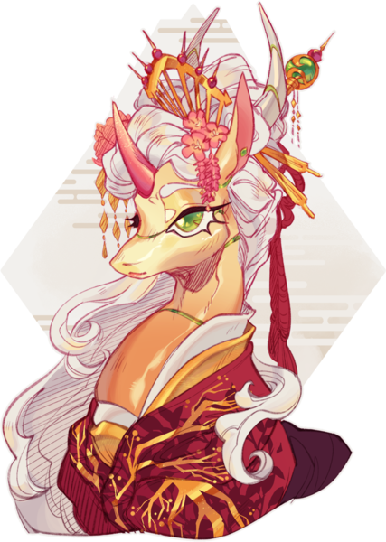 Size: 1200x1687 | Tagged: safe, artist:yuyusunshine, derpibooru import, oc, oc:oiran, pony, unicorn, bust, female, image, mare, png, portrait, solo