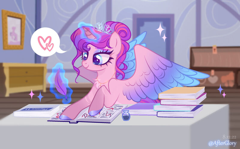 Size: 1920x1197 | Tagged: safe, artist:gloriaartist, derpibooru import, oc, oc:starflight, alicorn, pony, book, female, image, jpeg, magic, mare, solo