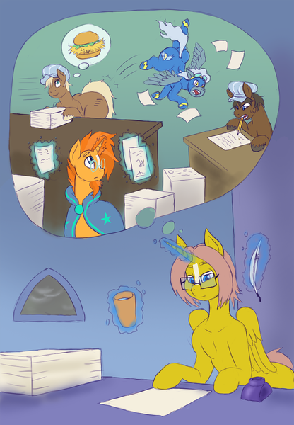 Size: 832x1200 | Tagged: safe, artist:weasselk, author:bigonionbean, derpibooru import, caboose, full steam, promontory, silver lining, silver zoom, sunburst, oc, oc:heartstrong flare, alicorn, earth pony, pegasus, pony, unicorn, comic:plot of the plot cult, alicorn oc, burger, butt, butt bump, candle, candlelight, candlestick, canterlot, canterlot castle, cape, chair, clothes, colored, comic, commissioner:bigonionbean, commissioner:buffaloman20, cup, cutie mark, feather, flank, flying, food, fusion:heartstrong flare, glasses, hay burger, horn, image, ink, large butt, levitation, magic, male, paper, pen, pencil, plot, png, reading, robe, stallion, stormcloud, table, telekinesis, thicc ass, thought bubble, tower, uniform, wall of tags, wings, wonderbolts, wonderbolts uniform, writing