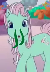 Size: 360x512 | Tagged: editor needed, safe, derpibooru import, edit, edited screencap, screencap, minty, earth pony, pony, 1000 hours in ms paint, :o, bad edit, cropped, disgusting, eww, g3, image, looking at you, lowres, open mouth, png, snot, snot edit, wat, wtf