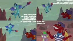 Size: 1280x720 | Tagged: safe, derpibooru import, edit, edited screencap, editor:quoterific, screencap, garble, princess ember, spike, dragon, season 9, sweet and smoky, spoiler:s09, dragoness, female, flying, image, jpeg, male, open mouth, open smile, smiling, winged spike, wings