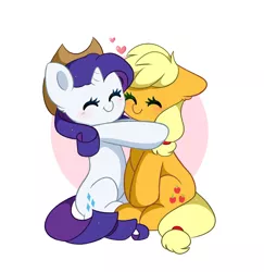 Size: 3892x4006 | Tagged: safe, artist:kittyrosie, derpibooru import, applejack, rarity, earth pony, pony, unicorn, applejack's hat, blushing, cowboy hat, cute, eyes closed, female, hat, hug, image, jackabetes, jpeg, lesbian, mare, raribetes, rarijack, shipping, smiling