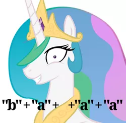 Size: 526x513 | Tagged: safe, derpibooru import, edit, princess celestia, banana, code, food, image, javascript, joke, jpeg, programming, trollestia