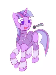 Size: 1200x1600 | Tagged: safe, derpibooru import, twilight sparkle, pony, robot, robot pony, unicorn, female, image, microphone, png, pony preservation project, simple background, singing, the pony machine learning project, translucent mane, unicorn twilight, white background