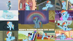 Size: 1280x721 | Tagged: safe, derpibooru import, edit, edited screencap, editor:quoterific, screencap, rainbow dash, earth pony, pegasus, pony, boast busters, common ground, daring doubt, equestria games (episode), horse play, it's about time, party of one, rarity takes manehattan, season 1, season 2, season 3, season 4, season 5, season 6, season 8, season 9, swarm of the century, sweet and elite, tanks for the memories, the saddle row review, too many pinkie pies, spoiler:s08, spoiler:s09, 2022, ^^, basket, buckball, cloud, cute, dashabetes, eyes closed, female, flying, golden oaks library, image, library, mare, open mouth, open smile, png, rainbow, rainbow dash day, sky, smiling, solo, solo focus, spread wings, sugarcube corner, sunglasses, whistle, whistle necklace, wings