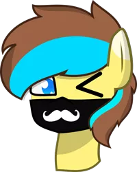 Size: 725x908 | Tagged: safe, artist:samsailz, derpibooru import, oc, unofficial characters only, pony, bust, commission, cute, facial hair, image, mask, moustache, one eye closed, png, portrait, simple background, solo, transparent background, wink, ych result, your character here