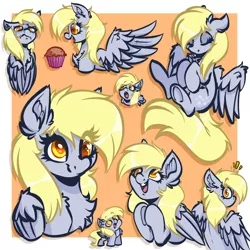 Size: 4000x4000 | Tagged: safe, artist:witchtaunter, derpibooru import, derpy hooves, pegasus, pony, bust, chest fluff, chibi, crying, cute, derp, ear fluff, excited, food, image, muffin, png, portrait, shoulder fluff, simple background, sleeping, smiling, surprised