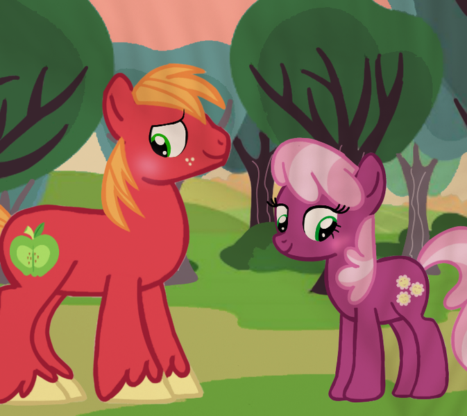 Size: 720x642 | Tagged: safe, artist:mlplary6, derpibooru import, big macintosh, cheerilee, earth pony, pony, blushing, cheerimac, female, image, male, png, shipping, straight, tree