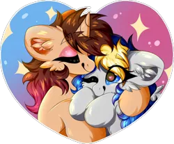 Size: 966x801 | Tagged: safe, artist:woonborg, derpibooru import, oc, oc:bluecode, oc:woon, pegasus, unicorn, commission, heart, hearts and hooves day, holiday, hug, image, png, shiny, snuggling, sparkles, valentine, valentine's day, ych example, your character here