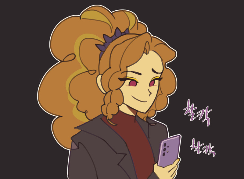 Size: 1280x941 | Tagged: safe, artist:eopo, derpibooru import, adagio dazzle, equestria girls, black background, clothes, coat, cute, female, image, jpeg, mobile phone, phone, simple background, smartphone, solo, sweater