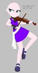 Size: 670x1286 | Tagged: safe, artist:yulianapie26, derpibooru import, equestria girls, bald, base, base used, clothes, eyelashes, female, gray background, grin, image, musical instrument, png, simple background, skirt, smiling, solo, violin