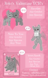 Size: 3500x5728 | Tagged: safe, artist:rokosmith26, derpibooru import, pony, advertisement, advertising, blushing, cheek fluff, chibi, commission, commission info, description is relevant, happy, heart, horn, image, looking at each other, looking at someone, png, simple background, standing, text, wing fluff, wings, your character here