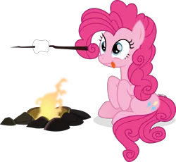 Size: 5893x5411 | Tagged: safe, artist:cirillaq, derpibooru import, pinkie pie, pony, absurd resolution, fire, food, image, marshmallow, png, prehensile mane, simple background, solo, tongue out, transparent background, vector