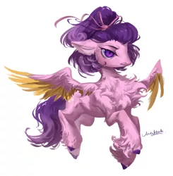 Size: 2500x2552 | Tagged: safe, artist:makkah, derpibooru import, oc, oc:pearl, unofficial characters only, pegasus, pony, breasts, colored wings, colored wingtips, ear fluff, female, image, jpeg, mare, offspring, parent:flash sentry, parent:twilight sparkle, parents:flashlight, simple background, solo, spread wings, unshorn fetlocks, white background, wings