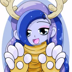 Size: 400x400 | Tagged: safe, alternate version, artist:batipin, derpibooru import, princess luna, equestria girls, abstract background, animal costume, chibi, clothes, costume, dress, image, jpeg, reindeer costume, solo, vice principal luna