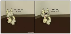 Size: 1280x622 | Tagged: safe, artist:zackwhitefang, derpibooru import, oc, unofficial characters only, bat pony, pony, bat pony oc, bat wings, behaving like a dog, commission, dialogue, digital art, female, filly, foal, hooves, image, jpeg, looking back, mare, meme, no talk me im angy, ponified meme, rear view, sad, solo, tail, talking, text, wings