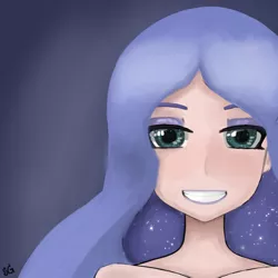 Size: 3000x3000 | Tagged: safe, artist:sunlightgryphon, derpibooru import, princess luna, human, bust, ethereal mane, eyeshadow, humanized, image, looking at you, makeup, png, simple background, smiling, smiling at you
