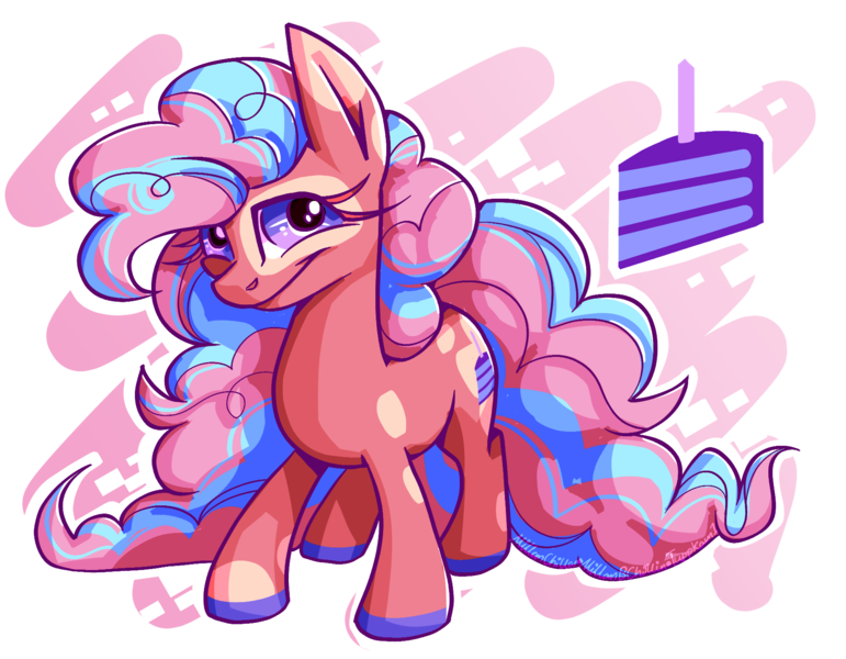 Size: 1800x1400 | Tagged: safe, artist:tuppkam1, derpibooru import, pinkie pie, pony, alternate design, image, png, signature, simple background, solo, transparent background, twitterina design