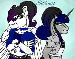 Size: 1451x1132 | Tagged: safe, artist:teonnakatztkgs, derpibooru import, oc, unofficial characters only, anthro, pegasus, unicorn, choker, clothes, crossed arms, duo, female, horn, image, jpeg, pegasus oc, unicorn oc, wings