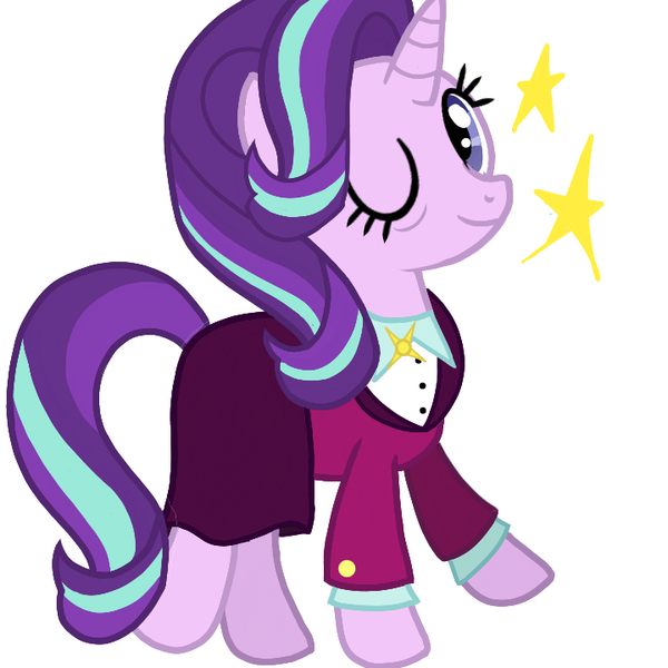 Size: 720x720 | Tagged: safe, artist:sallyso, derpibooru import, starlight glimmer, pony, unicorn, clothes, eye wrinkles, eyelashes, female, image, mare, older, older starlight glimmer, one eye closed, png, simple background, smiling, solo, white background, wink