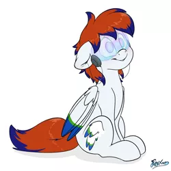 Size: 2800x2800 | Tagged: safe, artist:fluffyxai, derpibooru import, oc, oc:twinwing, unofficial characters only, pegasus, pony, accessories, blushing, hypnogear, hypnosis, hypnotized, image, male, png, sitting, smiling, solo, stallion