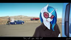 Size: 1280x720 | Tagged: safe, artist:apocheck13, derpibooru import, octavia melody, vinyl scratch, anthro, earth pony, unicorn, car, image, jpeg, looking at you, road, smoke, talking, truck