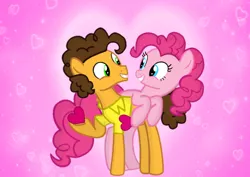 Size: 1280x908 | Tagged: safe, artist:mlplary6, derpibooru import, cheese sandwich, pinkie pie, earth pony, pony, cheesepie, female, heart, holiday, image, jpeg, looking at each other, male, mare, shipping, smiling, smiling at each other, stallion, straight, valentine's day, valentine's day card