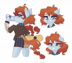 Size: 2048x1797 | Tagged: oc name needed, safe, artist:saxopi, derpibooru import, oc, unofficial characters only, anthro, earth pony, anthro oc, bipedal, braided pigtails, clothes, drinking, eyebrows, eyebrows visible through hair, eyelashes, image, jacket, jpeg, looking at you, looking back, looking back at you, mole, shorts, sketch, smiling, solo, standing on two hooves, water bottle