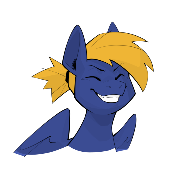 Size: 2844x2895 | Tagged: safe, artist:dar, derpibooru import, oc, oc:slashbuckler, unofficial characters only, pegasus, pony, fanfic:song of seven, big smile, eyes closed, image, male, pegasus oc, png, ponytail, smiling, stallion, wings, yellow mane