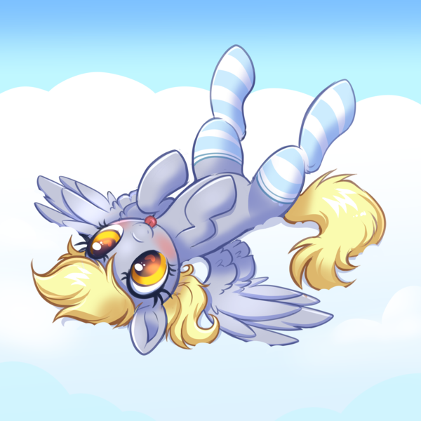 Size: 4000x4000 | Tagged: safe, alternate version, artist:confetticakez, derpibooru import, derpy hooves, pegasus, pony, :p, absurd resolution, blushing, clothes, cloud, cute, derpabetes, female, image, lying down, mare, on a cloud, on back, patreon, patreon reward, png, socks, solo, spread wings, stockings, striped socks, thigh highs, tongue out, wings