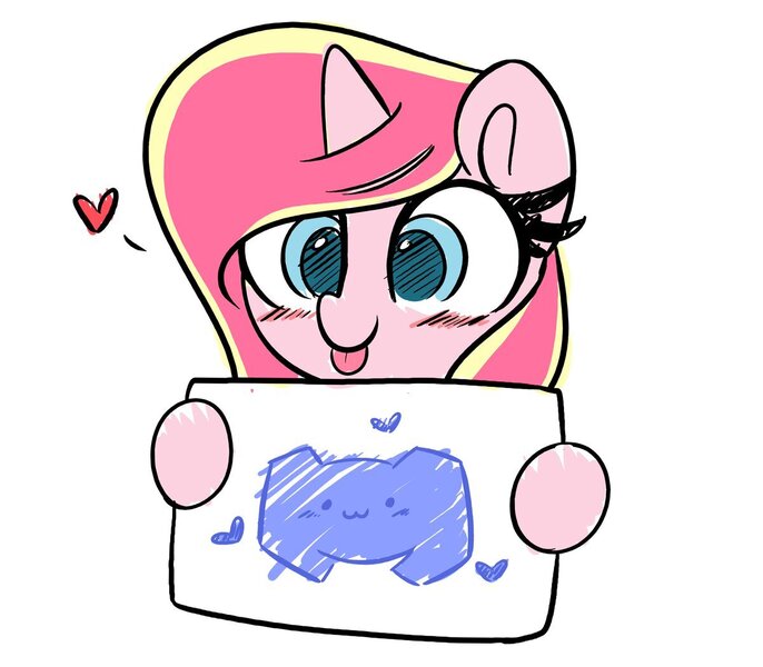 Size: 1200x1049 | Tagged: safe, artist:kittyrosie, derpibooru import, oc, oc:rosa flame, pony, unicorn, discord (program), floating heart, heart, horn, image, jpeg, tongue out, unicorn oc