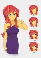 Size: 2121x3000 | Tagged: safe, artist:dragonemperror2810, derpibooru import, sunset shimmer, equestria girls, clothes, dress, female, high res, image, jpeg, looking at you, purple dress, smiling, solo