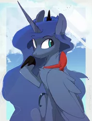 Size: 3650x4800 | Tagged: safe, artist:therealf1rebird, derpibooru import, princess luna, alicorn, pony, cute, female, horn, image, looking back, mare, png, solo, wings