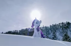 Size: 1024x663 | Tagged: safe, derpibooru import, photographer:pakapaka1993, rarity, pony, unicorn, image, irl, irl photo, japan, jpeg, photo, plushie, snow, solo, sunlight, tree, winter