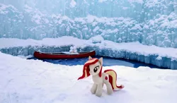 Size: 2048x1193 | Tagged: safe, derpibooru import, photographer:pakapaka1993, oc, oc:poniko, unofficial characters only, pony, boat, ice, image, irl, irl photo, japan, jpeg, paddle, photo, plushie, snow, snowman, solo, water, winter