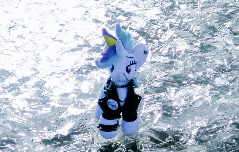 Size: 1024x651 | Tagged: safe, derpibooru import, photographer:pakapaka1993, rarity, pony, unicorn, alternate hairstyle, ice, image, irl, irl photo, japan, jpeg, photo, plushie, punk, raripunk, solo