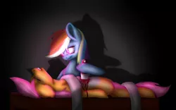 Size: 3095x1937 | Tagged: grimdark, artist:maneblue, derpibooru import, rainbow dash, scootaloo, pegasus, pony, fanfic:rainbow factory, blood, dead, duo, fanfic art, female, glow, glowing eyes, hoof hold, image, knife, mare, png